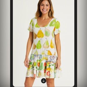 Jams World Pear Watercolor Fruit Dress Tiered Women XS Green